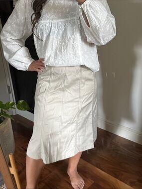 Vintage J. Crew Khaki Flare out Midi Skirt. Size 6